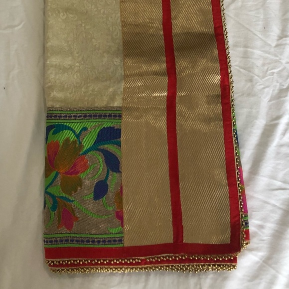 Saree gold tissue organza embroidery NWOT new unused - Picture 14 of 15